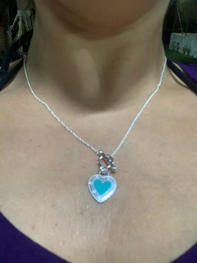 1: 1 Sterling silver 925 classic ladies blue heart pendant necklace