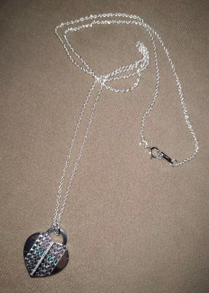 Ladies S925 Sterling Silver Blue Enamel Letter Love Heart-shaped Sterling Silver Necklace