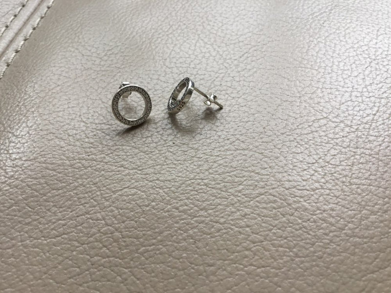 Sterling Silver Earrings Clear CZ Circle Round Stud Earrings