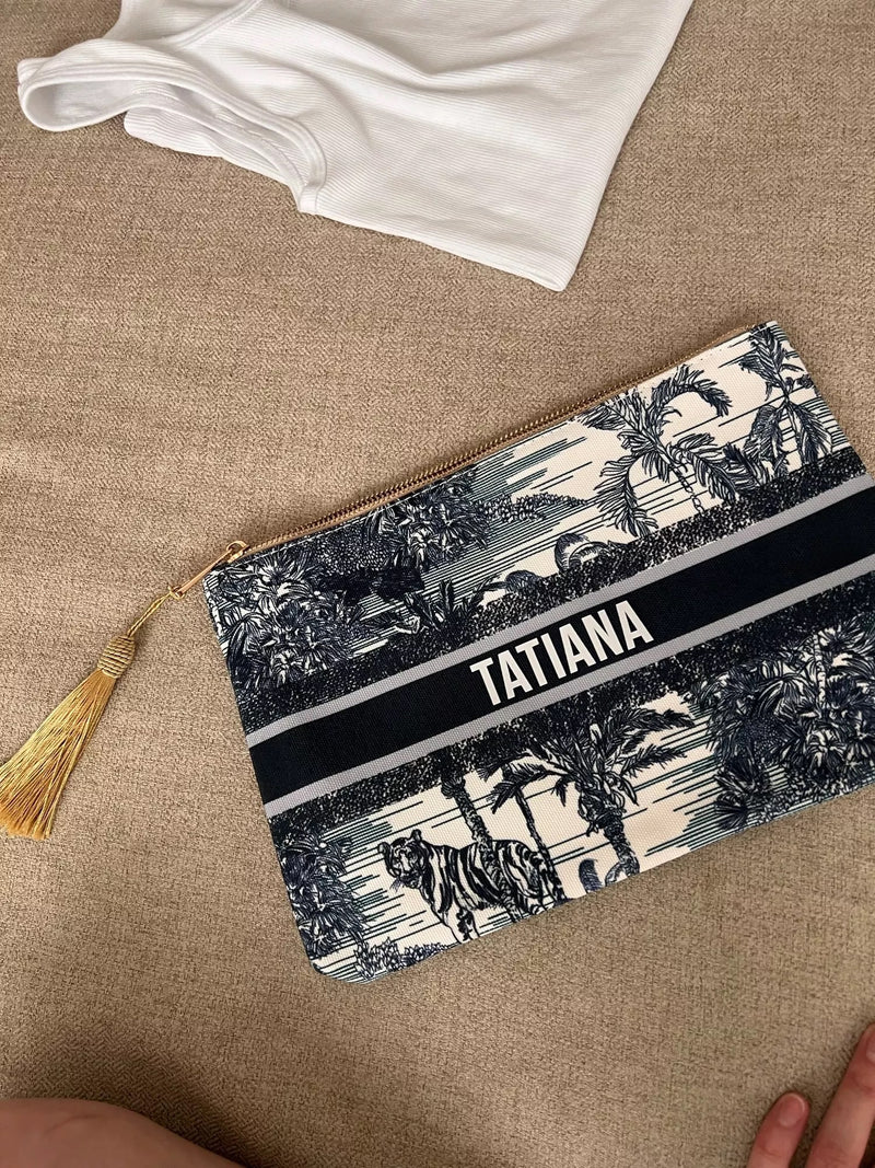 Clutch Personalized Custom Print Name Letter Beach Bag Travel Cosmetic Bag