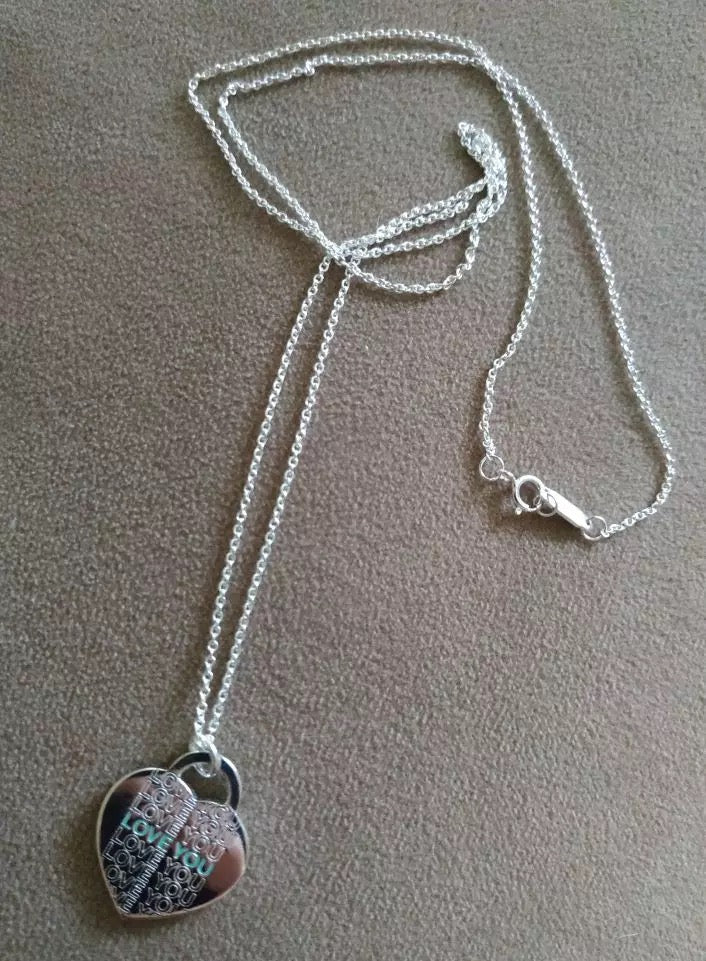 Ladies S925 Sterling Silver Blue Enamel Letter Love Heart-shaped Sterling Silver Necklace