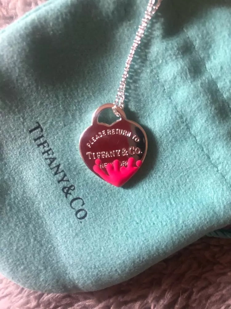 Tiffany & Co. Return to Mini Double Heart Pendant Necklace Enamel Pink 22 |  eBay